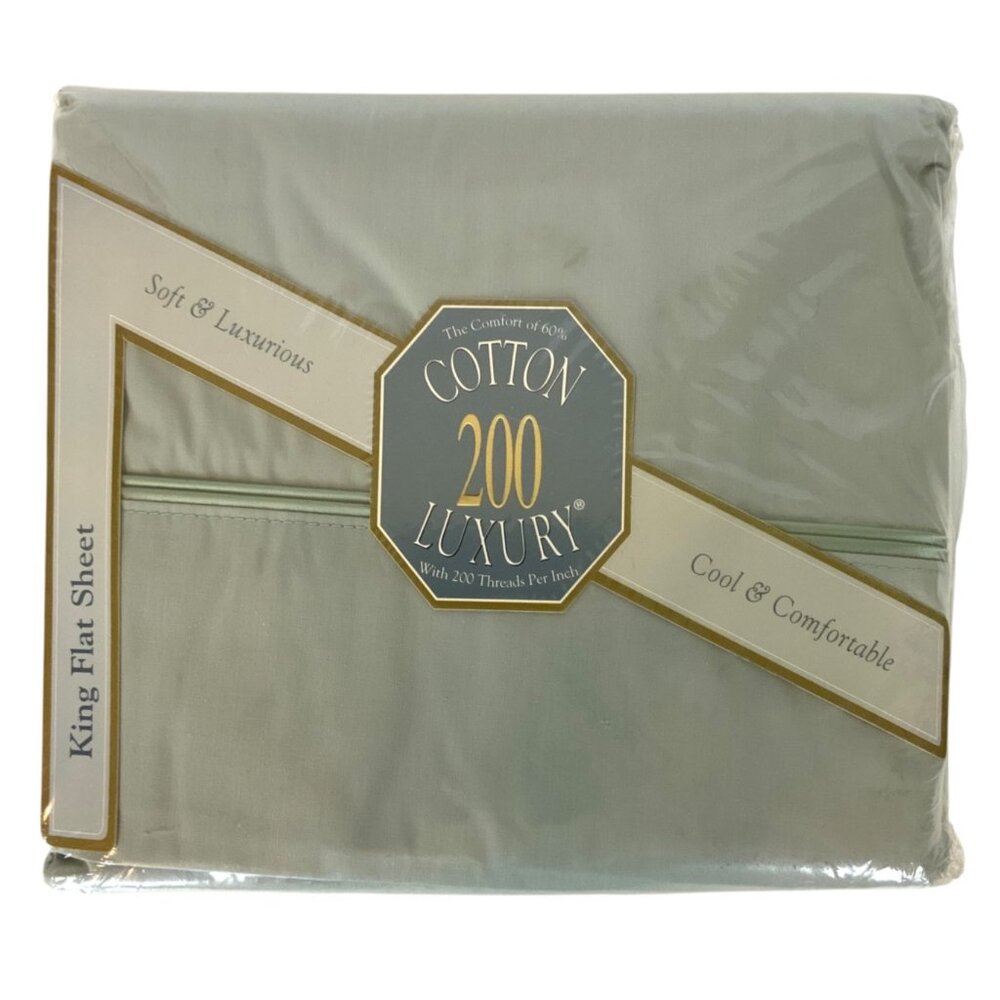 Spring Cotton Luxury 200 TC Flat Sheet King Size Light Green 60/40 No-Iron USA